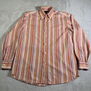 Canali Shirt Mens Medium Multicolor Striped Button‎ Front Long Sleeve Cotton